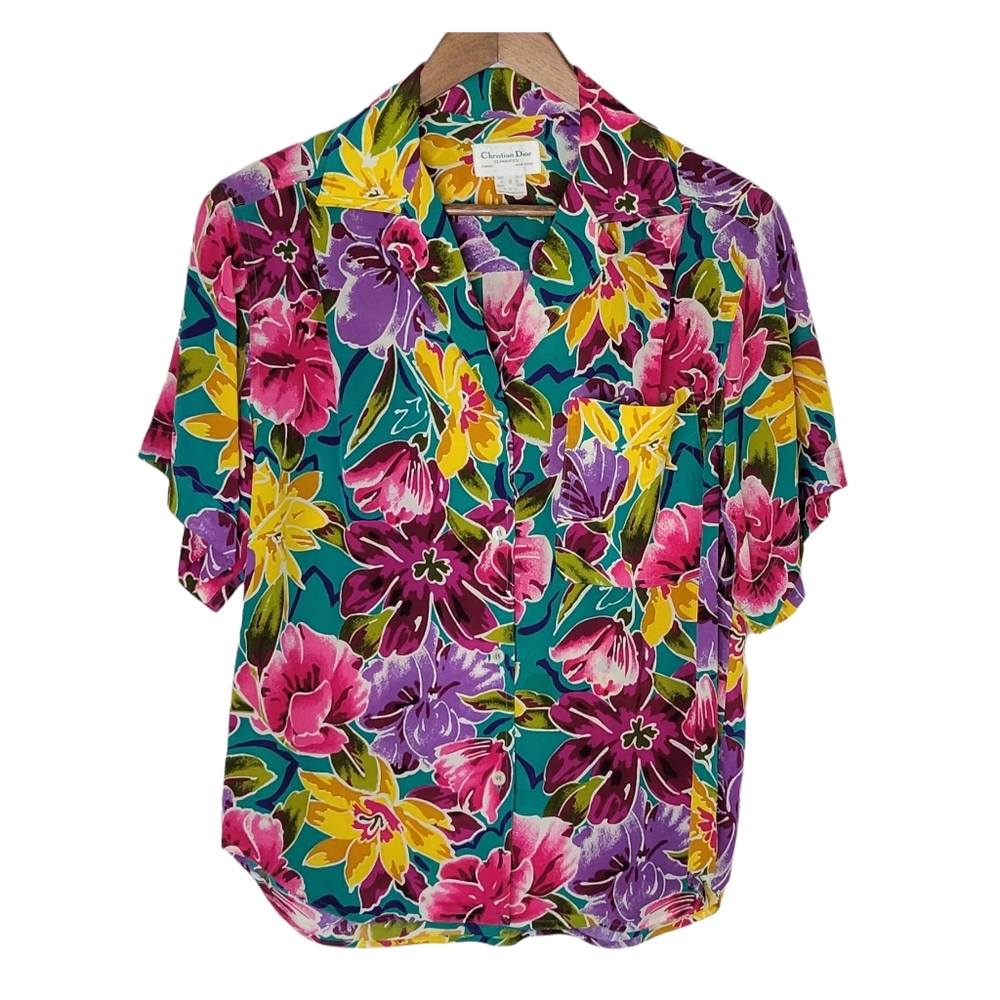 Christian Dior Seperates Womens Vintage Floral Hawaiian Shirt 8